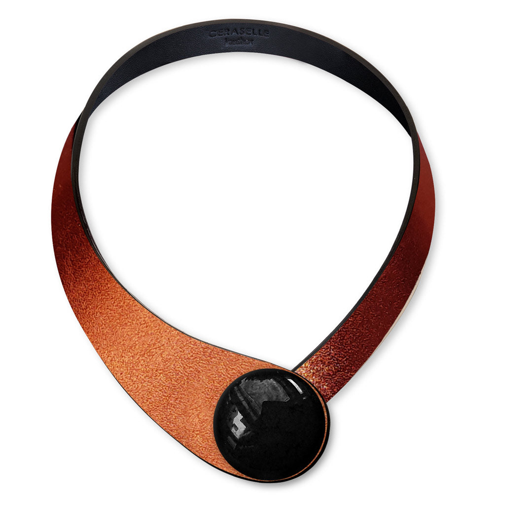 Copper Glittering Leather Necklace + Ceramic Button