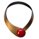 Load image into Gallery viewer, Gold Glittering Leather Necklace + Ceramic Button
