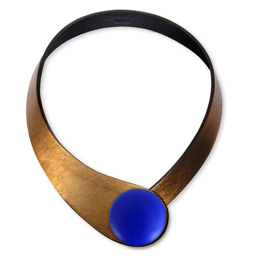 Gold Glittering Leather Necklace + Ceramic Button