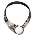 Load image into Gallery viewer, Grey Snake Printed Leather Necklace+ Ceramic Button
