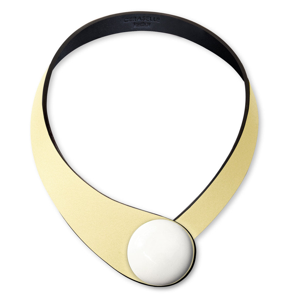 Ivory Leather Necklace+ Ceramic Button