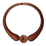 Load image into Gallery viewer, Beige Embossed Leather Necklace + Metal Button
