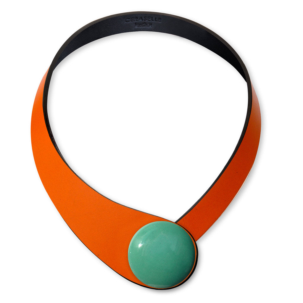 アクセサリー user_0661687f Orange Leather Necklace + Ceramic Button – CERASELLE