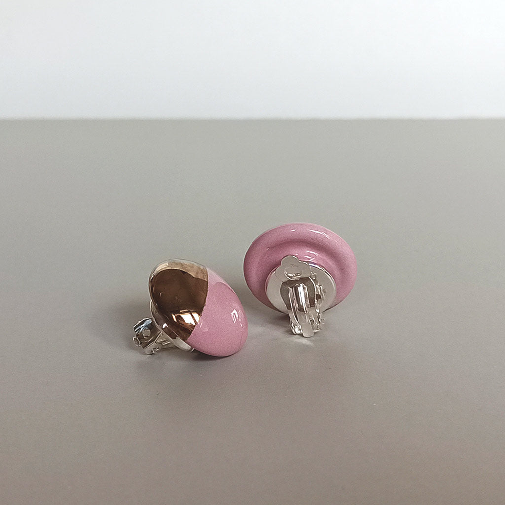 Pink & gold clip on ceramic earrings