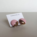 Load image into Gallery viewer, Pink &amp; gold clip on ceramic earrings
