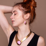 Load image into Gallery viewer, Pink &amp; gold long earrings
