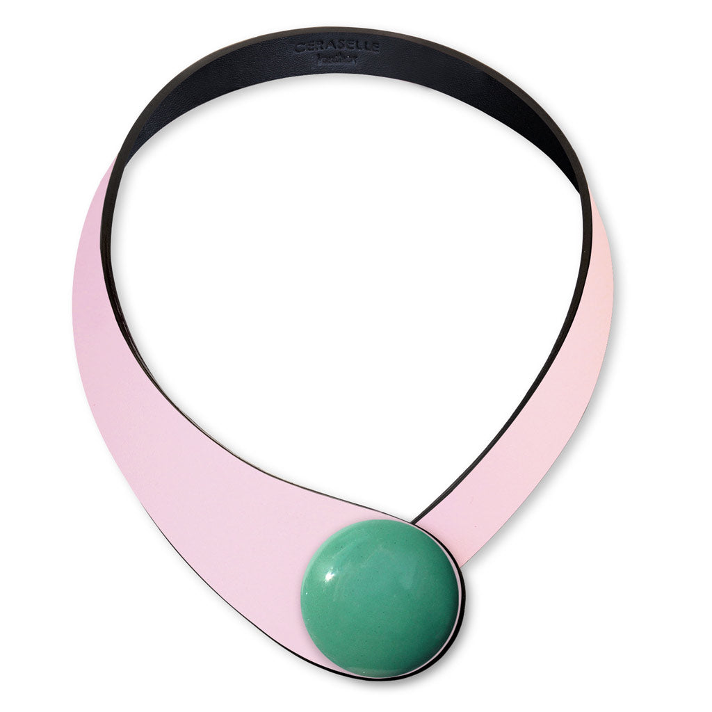 Pink Leather Necklace+ Ceramic Button