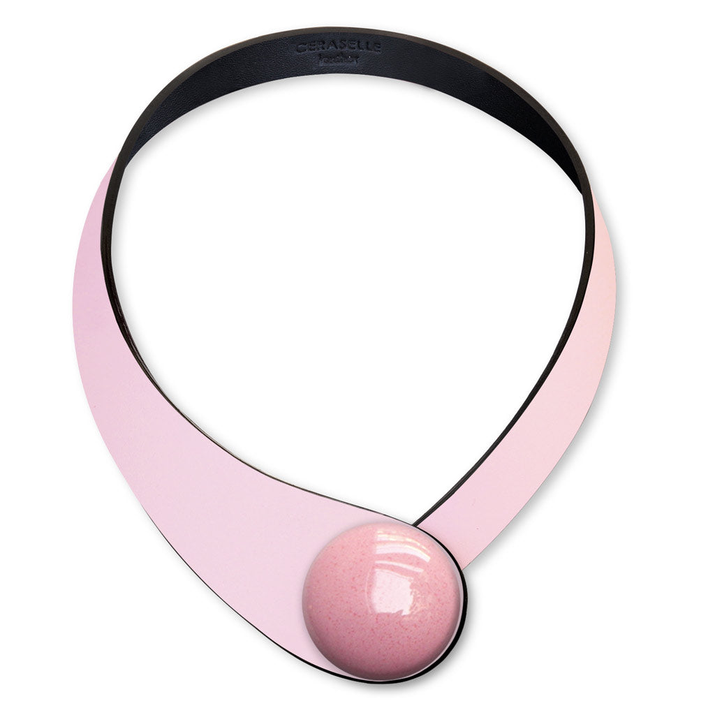 Pink Leather Necklace+ Ceramic Button