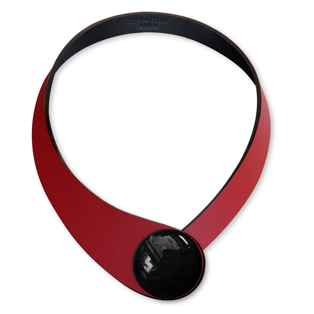 Red Leather Necklace + Ceramic Button