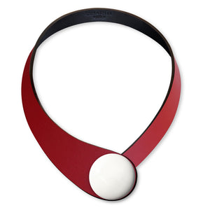Red Leather Necklace + Ceramic Button
