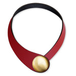 Load image into Gallery viewer, Red Leather Necklace + Metal Button
