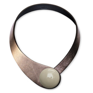 Silver Glittering Leather Necklace + Ceramic Button