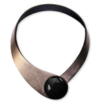 Load image into Gallery viewer, Silver Glittering Leather Necklace + Ceramic Button
