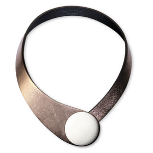 Silver Glittering Leather Necklace + Ceramic Button
