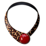 Load image into Gallery viewer, Spotted Leather Necklace + Ceramic Button
