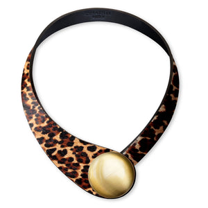 Spotted Leather Necklace + Metal Button
