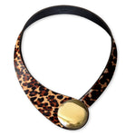 Load image into Gallery viewer, Spotted Leather Necklace + Metal Button
