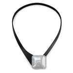 Load image into Gallery viewer, Thin Black Leather Necklace + Square Ceramic Button

