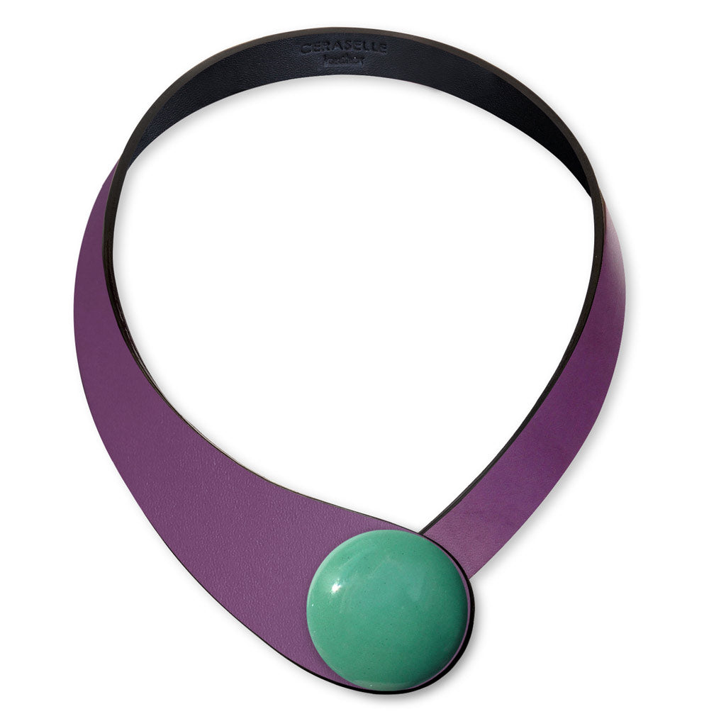 Violet Leather Necklace + Ceramic Button
