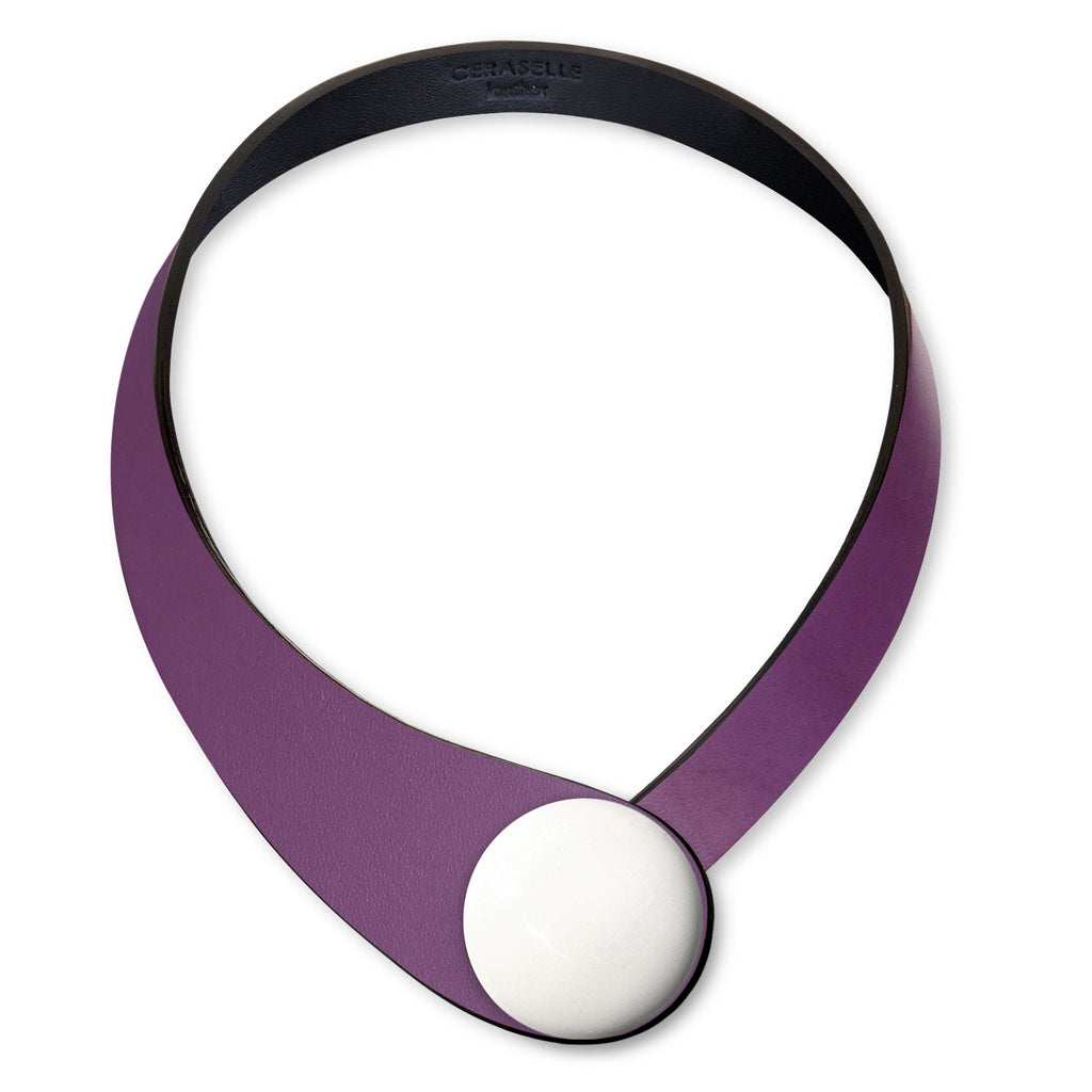 Violet Leather Necklace + Ceramic Button