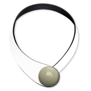 White Leather Necklace + Ceramic Button