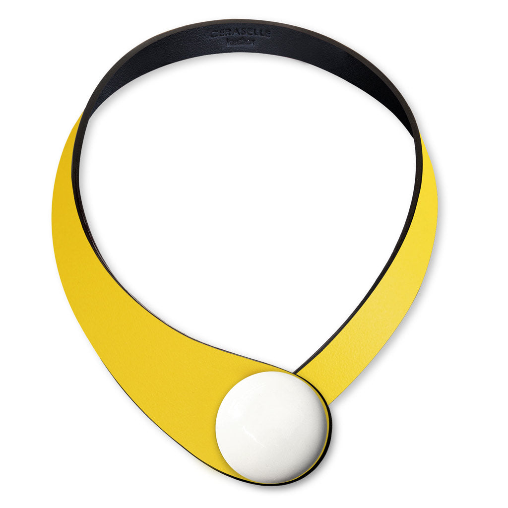 Yellow Leather Necklace + Ceramic Button