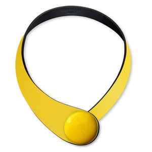 Yellow Leather Necklace + Ceramic Button