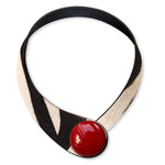Load image into Gallery viewer, Zebrine Print Leather Necklace+ Ceramic Button
