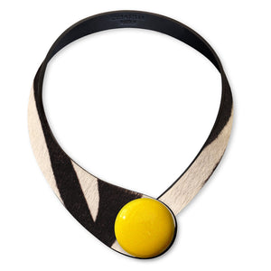 Zebrine Print Leather Necklace+ Ceramic Button