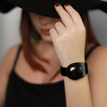 Load image into Gallery viewer, Deep Black Leather Bracelet + Black Ceramic Button
