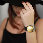 Load image into Gallery viewer, Silver Glittering Leather Bracelet + Metal Button
