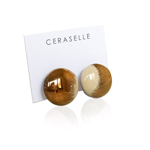 Beige & gold clip on ceramic earrings