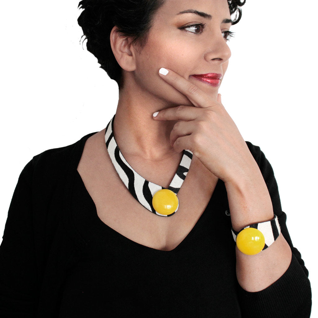 Zebrine Print Leather Necklace+ Ceramic Button – CERASELLE